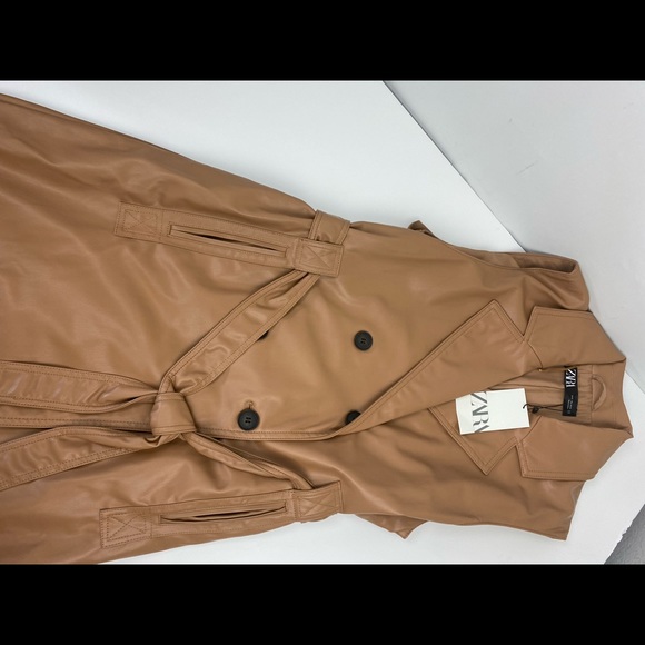 ZARA Faux Leather Lap Coat Double Breast Vid img - Picture 4 of 13